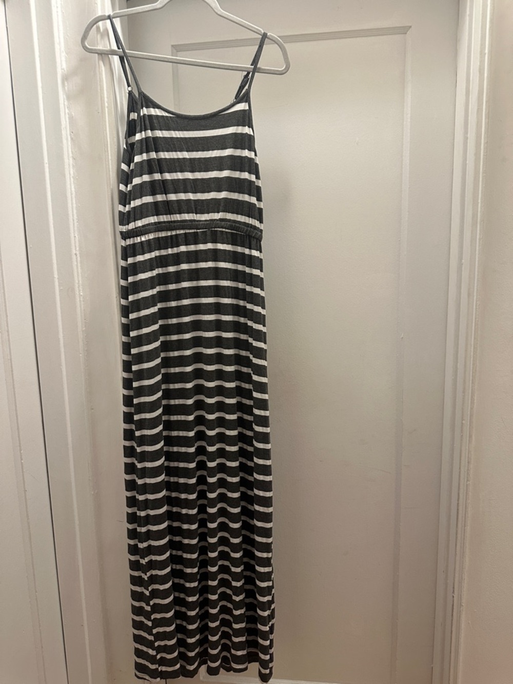5th & Love Gray and White Striped Maxi Dress with Spaghetti Straps
